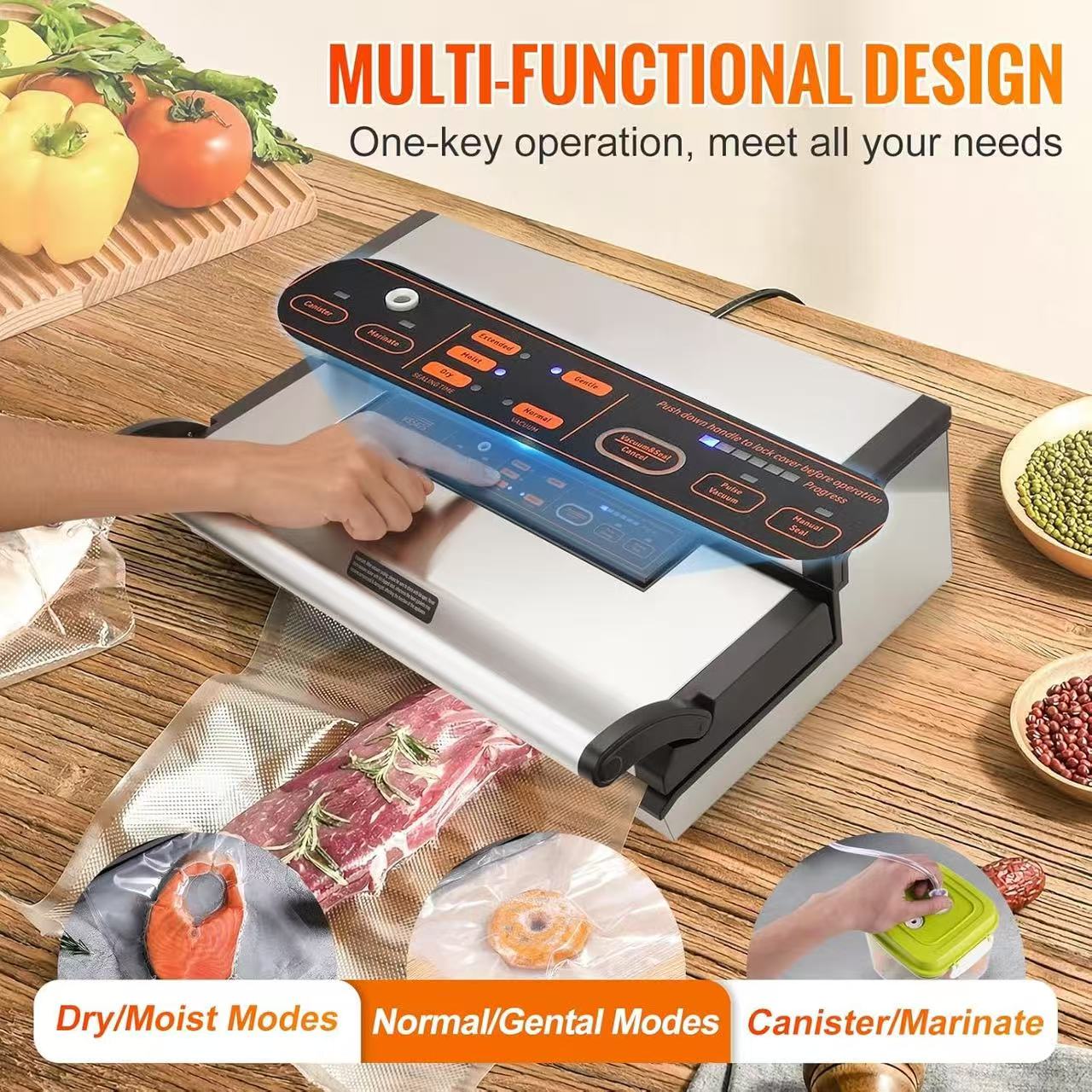 Vacuum Sealer Machine 90Kpa - Automatic Food Saver with Cutter & Hose for Dry/Moist Foods