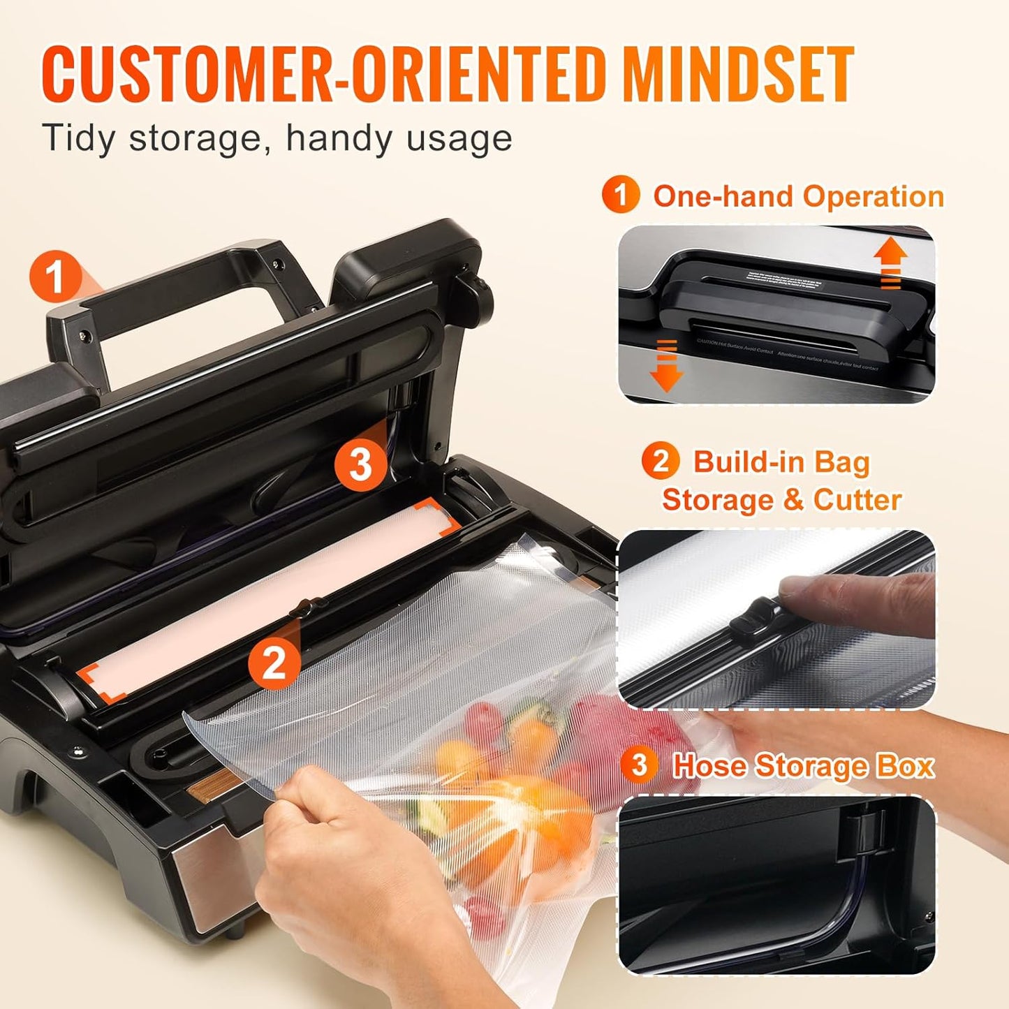 Vacuum Sealer Machine 90Kpa - Automatic Food Saver with Cutter & Hose for Dry/Moist Foods